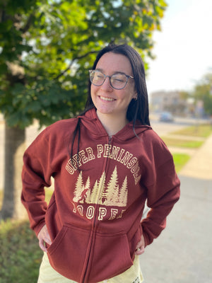 Upper Peninsula Yooper Full Zip Hoodie with Sasquatch