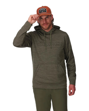 Man wearing a green hoodie and cap with a brand logo on a white background
